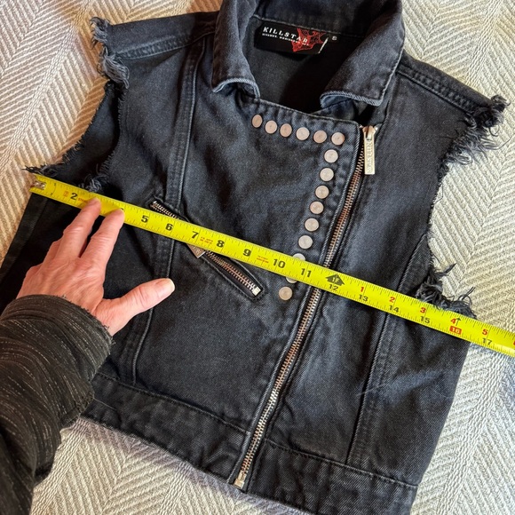 Killstar Crop Denim Vest Jacket, Goth Punk,‎ Black, Size S - Picture 7 of 8